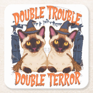 Siamese kat in het Halloween Mansion Kartonnen Onderzetters