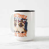 Siamese kat in het Halloween Mansion Tweekleurige Koffiemok (Voorkant links)