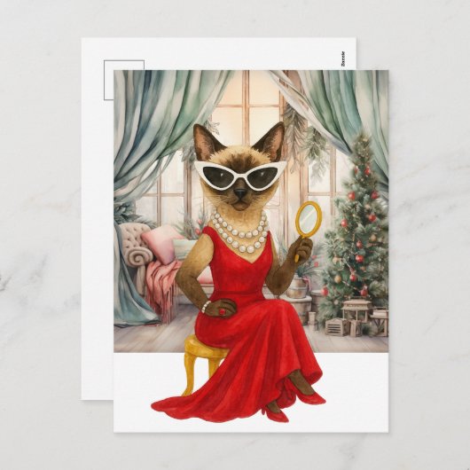 Siamese kat in het kersthuis feestdagenkaart (Voorkant / Achterkant)