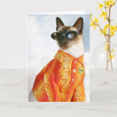 Siamese Kat in Schaduwen Kaart (Gele Bloem)