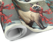 Siamese Kat in Sneeuw Kerstmis Cadeaupapier (Rol Hoek)