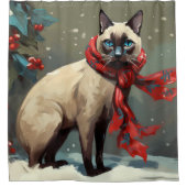 Siamese Kat in Sneeuw Kerstmis Douchegordijn (Voorkant)