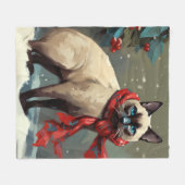 Siamese Kat in Sneeuw Kerstmis Fleece Deken (Voorkant (Horizontaal))