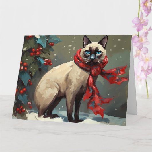 Siamese Kat in Sneeuw Kerstmis Kaart (Orchidee)