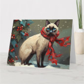 Siamese Kat in Sneeuw Kerstmis Kaart (Voorkant)