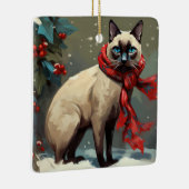 Siamese Kat in Sneeuw Kerstmis Keramisch Ornament (Rechts)