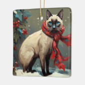 Siamese Kat in Sneeuw Kerstmis Keramisch Ornament (Links)