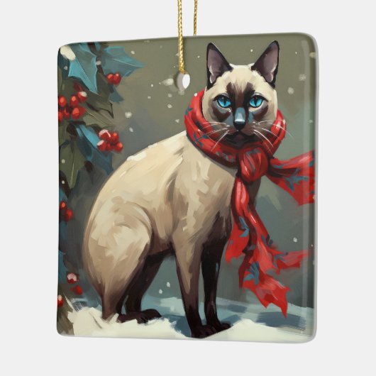 Siamese Kat in Sneeuw Kerstmis Keramisch Ornament (Links)
