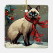 Siamese Kat in Sneeuw Kerstmis Keramisch Ornament (Achterkant)