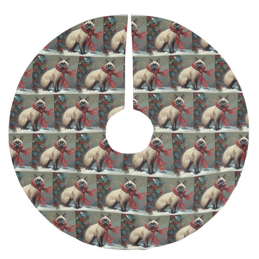 Siamese Kat in Sneeuw Kerstmis Kerstboom Rok (Voorkant)