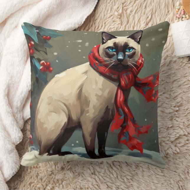 Siamese Kat in Sneeuw Kerstmis Kussen (Deken)