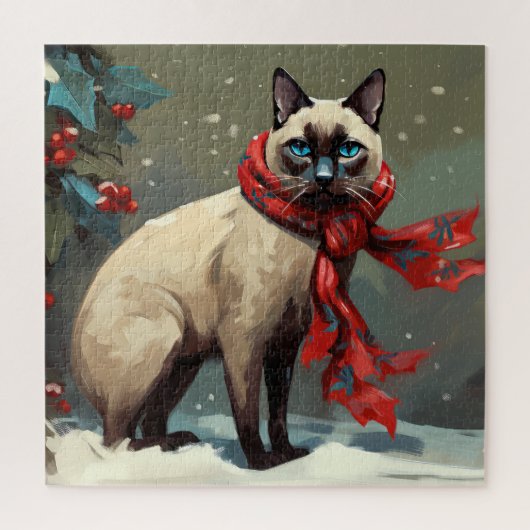 Siamese Kat in Sneeuw Kerstmis Legpuzzel (Verticaal)