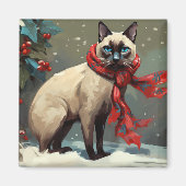 Siamese Kat in Sneeuw Kerstmis Magneet (Voorkant)