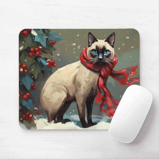 Siamese Kat in Sneeuw Kerstmis Muismat (Met muis)