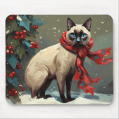 Siamese Kat in Sneeuw Kerstmis Muismat (Voorkant)