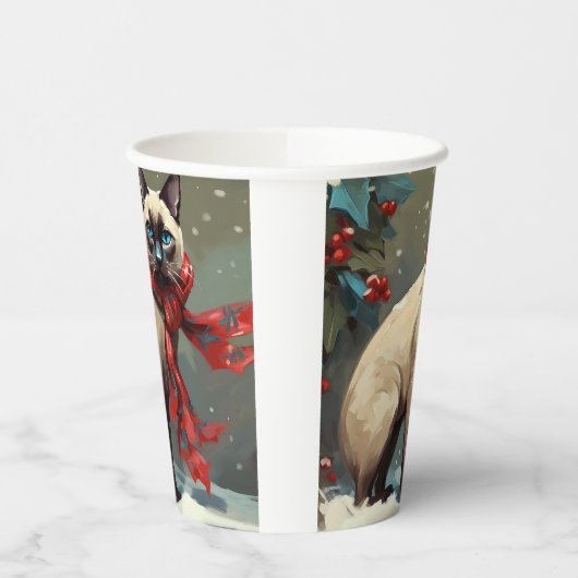 Siamese Kat in Sneeuw Kerstmis Papieren Bekers (Links)