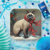 Siamese Kat in Sneeuw Kerstmis Papieren Bordje (Feest)