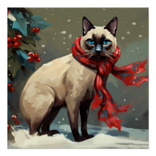 Siamese Kat in Sneeuw Kerstmis Perfect Poster