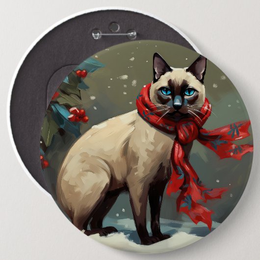 Siamese Kat in Sneeuw Kerstmis Ronde Button 6,0 Cm (Voorkant /achterkant)