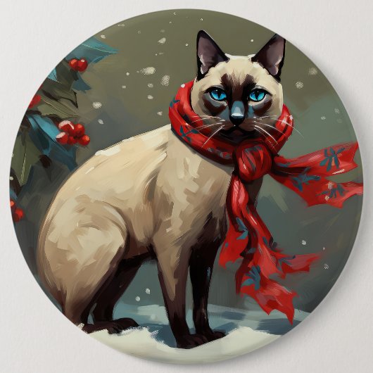 Siamese Kat in Sneeuw Kerstmis Ronde Button 6,0 Cm (Voorkant)