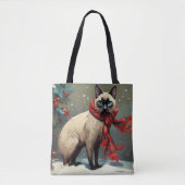 Siamese Kat in Sneeuw Kerstmis Tote Bag (Voorkant)