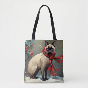 Siamese Kat in Sneeuw Kerstmis Tote Bag