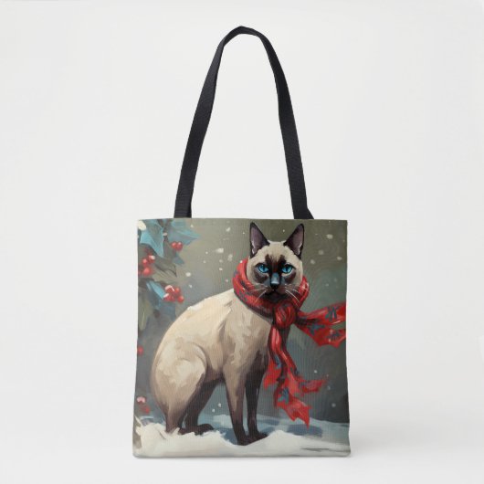 Siamese Kat in Sneeuw Kerstmis Tote Bag (Voorkant)