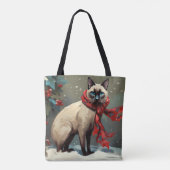 Siamese Kat in Sneeuw Kerstmis Tote Bag (Achterkant)