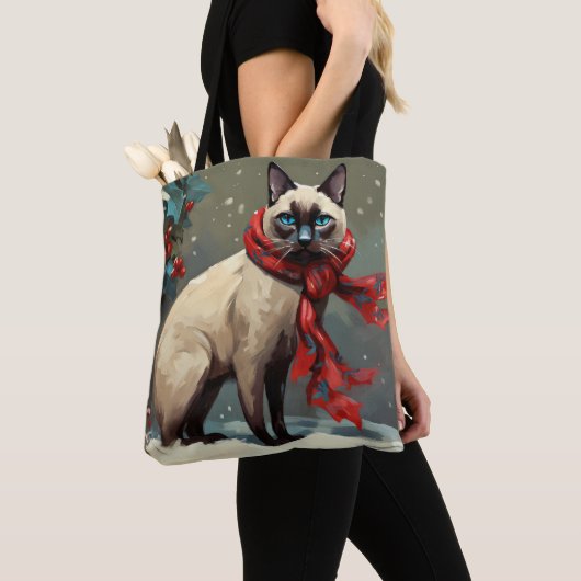 Siamese Kat in Sneeuw Kerstmis Tote Bag (Dichtbij)