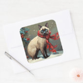 Siamese Kat in Sneeuw Kerstmis Vierkante Sticker (Envelop)
