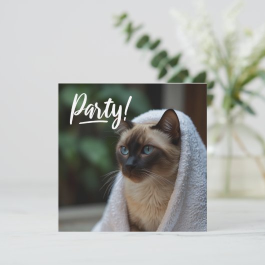 Siamese kat in Spa FEEST uitnodiging (Staand voorkant)