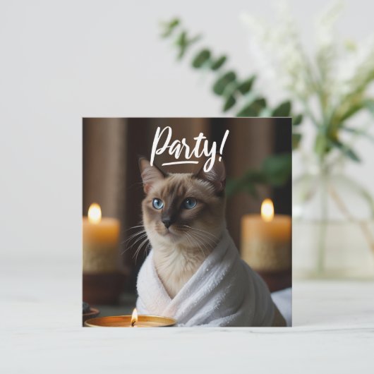 Siamese kat in Spa FEEST uitnodiging (Staand voorkant)
