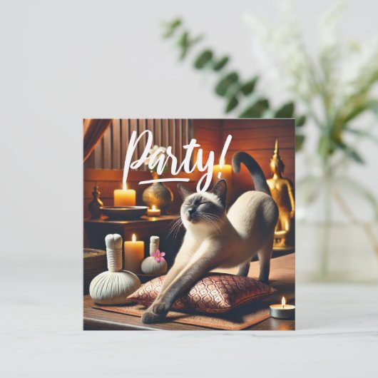 Siamese kat in Spa FEEST uitnodiging (Staand voorkant)