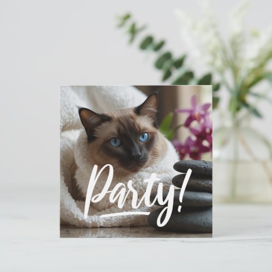 Siamese kat in Spa FEEST uitnodiging (Staand voorkant)