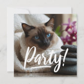 Siamese kat in Spa FEEST uitnodiging (Voorkant)