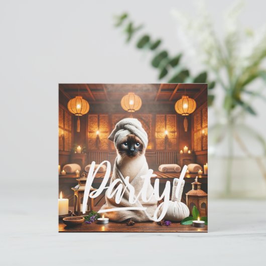 Siamese kat in Spa FEEST uitnodiging (Staand voorkant)