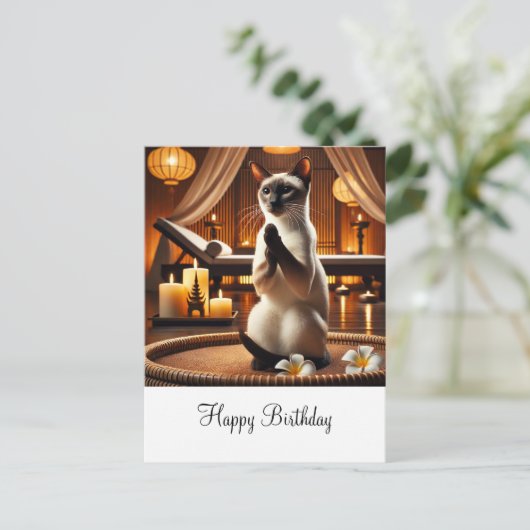 Siamese Kat in Spa Verjaardag  Briefkaart (Staand voorkant)