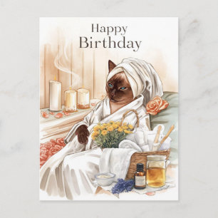 Siamese Kat in Spa Verjaardag  Briefkaart