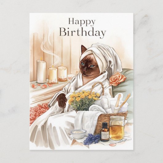 Siamese Kat in Spa Verjaardag  Briefkaart (Voorkant)