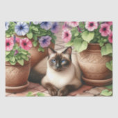 Siamese kat in tuin met kleipotten tissuepapier (Voorkant)