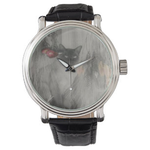 Siamese kat in zwart-wit horloge