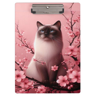 Siamese Kat Japanse Kersenbloesem Bloem Roze Klembord
