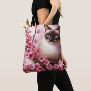 Siamese Kat Japanse Kersenbloesem Bloem Roze Tote Bag