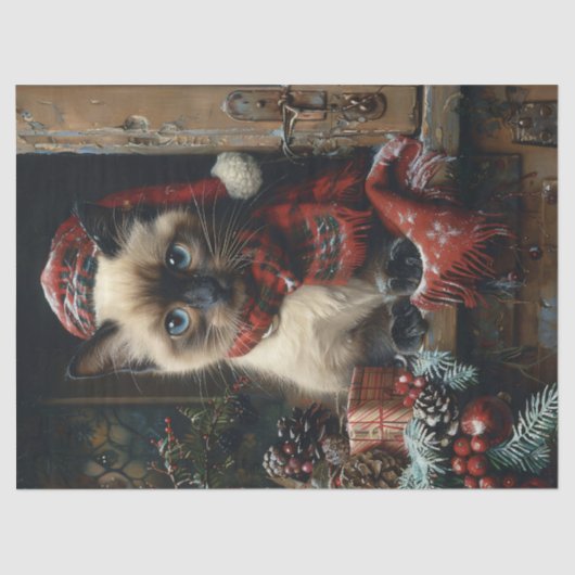 Siamese Kat Kerst  Decoupage Tissuepapier (Voorkant)