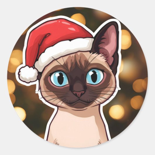 Siamese kat kerst ronde sticker (Voorkant)