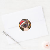 Siamese kat kerst ronde sticker (Envelop)