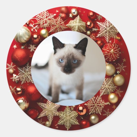 Siamese kat kerst ronde sticker (Voorkant)