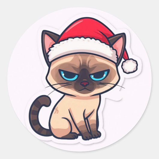 Siamese kat kerst ronde sticker (Voorkant)