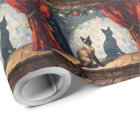 Siamese Kat Kerst Schaduw Poppenkunst Cadeaupapier (Rol Hoek)
