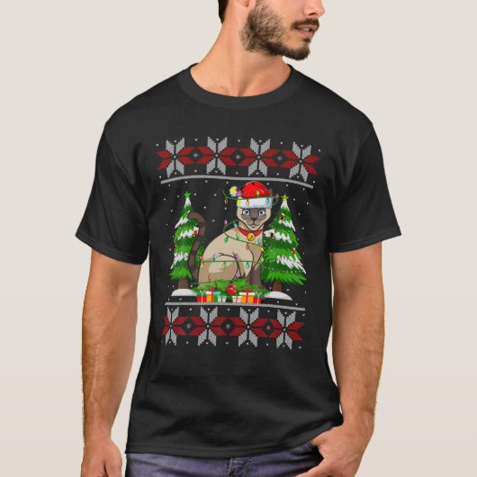 Siamese kat kerstboom lelijke trui San T-shirt (Voorkant)